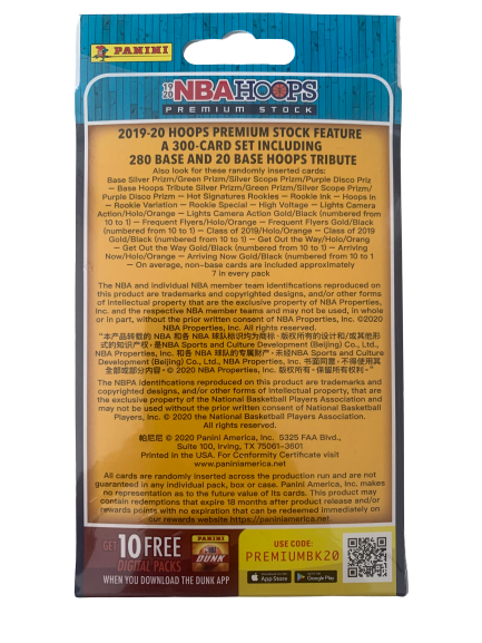 2019-20 Panini NBA Hoops Premium Stock Hanger Box