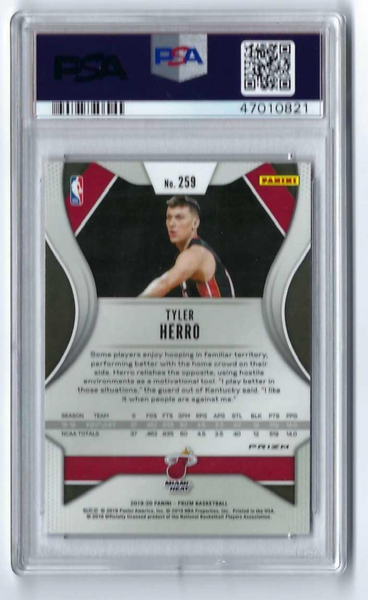 2019-20 NBA Prizm Tyler Herro Red White & Blue RC #259 PSA 9 MINT